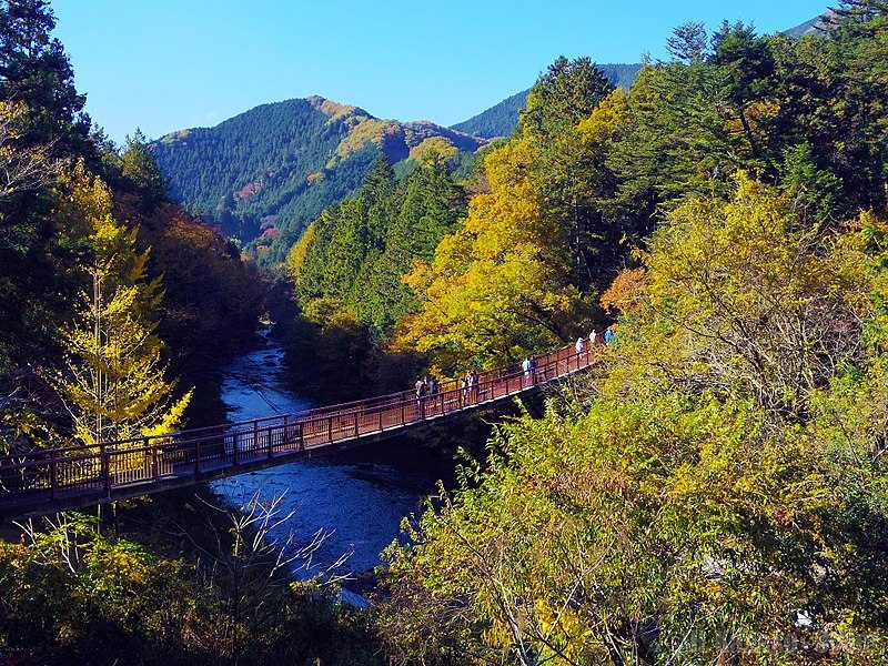 A footbridge across Akigawa river in Musashi-Istukaichi, Tokyo