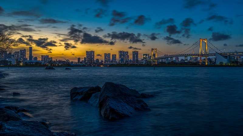 Odaiba Rainbow bridge at Sunset, Tokyo